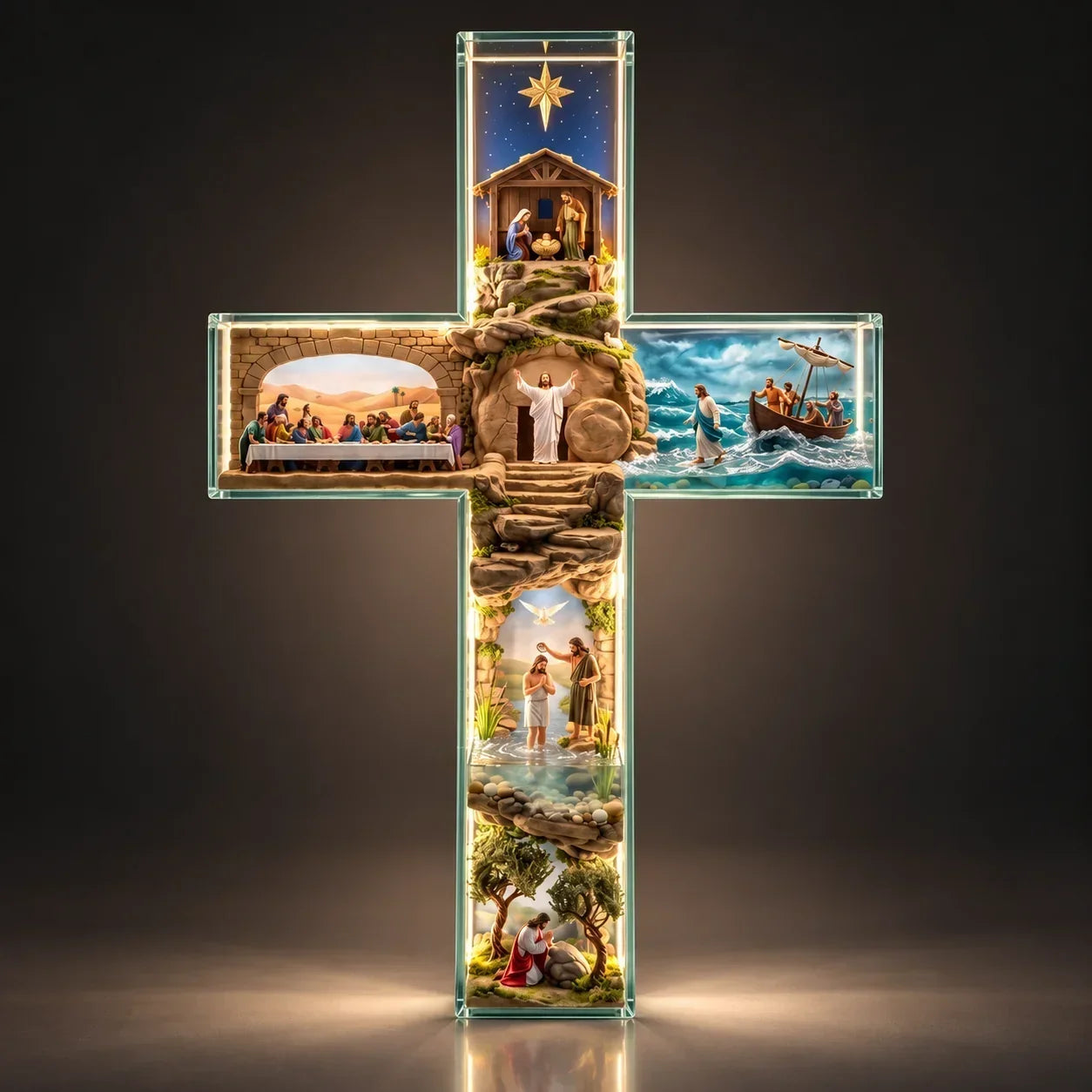 Cruz Iluminada Caminho de Jesus – 6 Cenas em Relevo com Luz e Controle Remoto