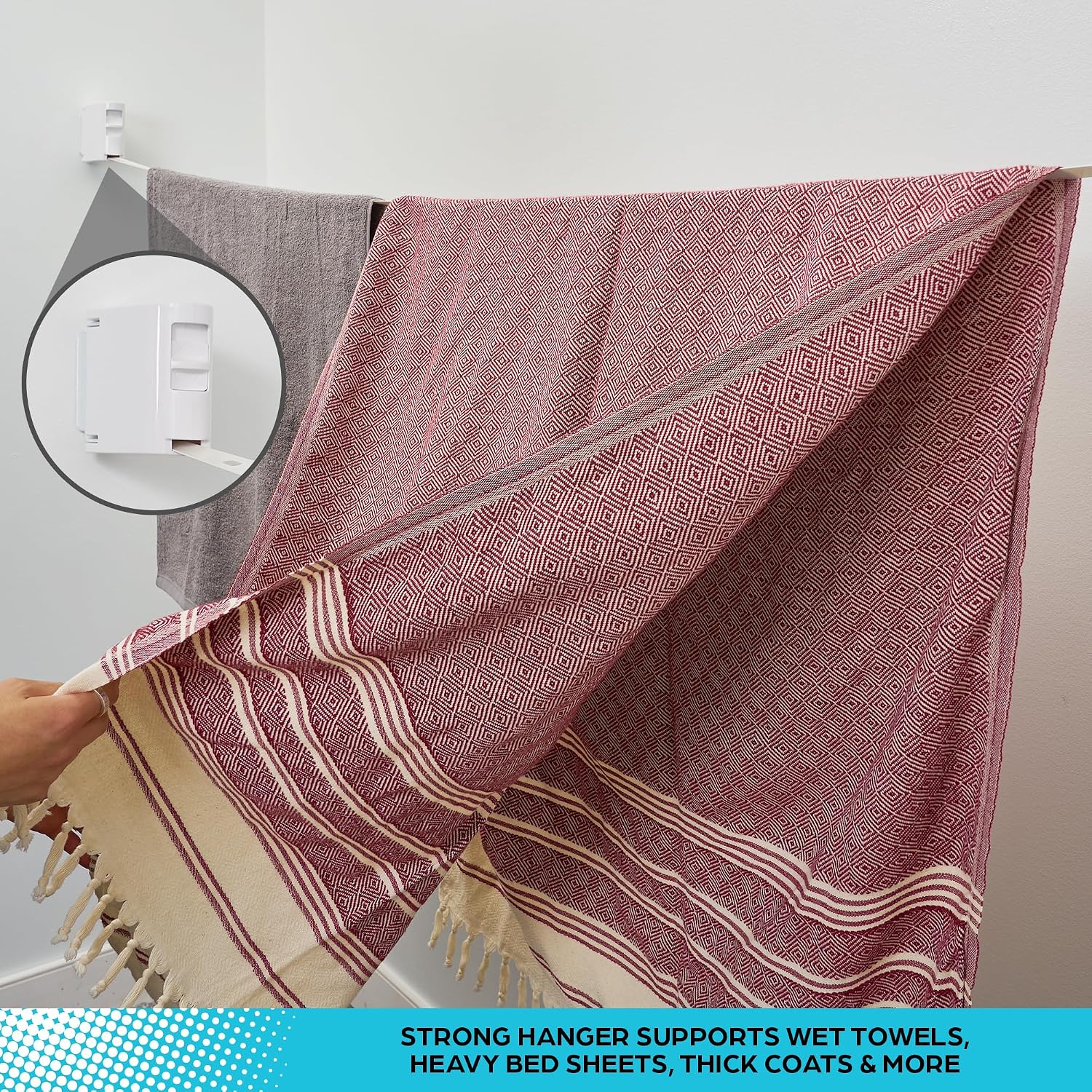 Retractable Clothesline Indoor Outdoor Clothes Line | Heavy Duty Clothes Drying Laundry Line | Wall Mounted Clothes Drying Rack Clothing | Retracting 34 Windproof Hanging Holes Laundry Drying
