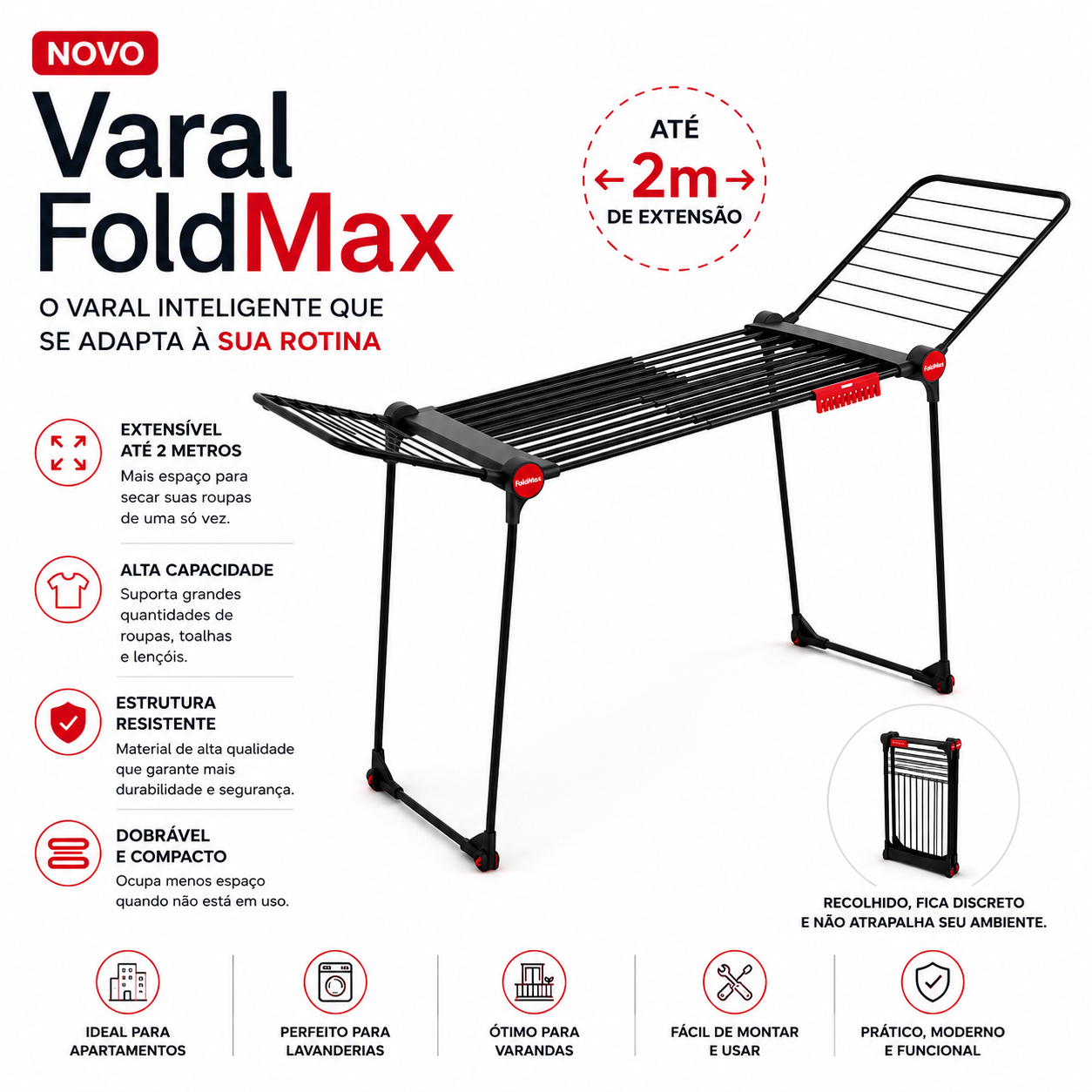 Varal FoldMax™ – O Varal que Desaparece Quando Você Não Precisa