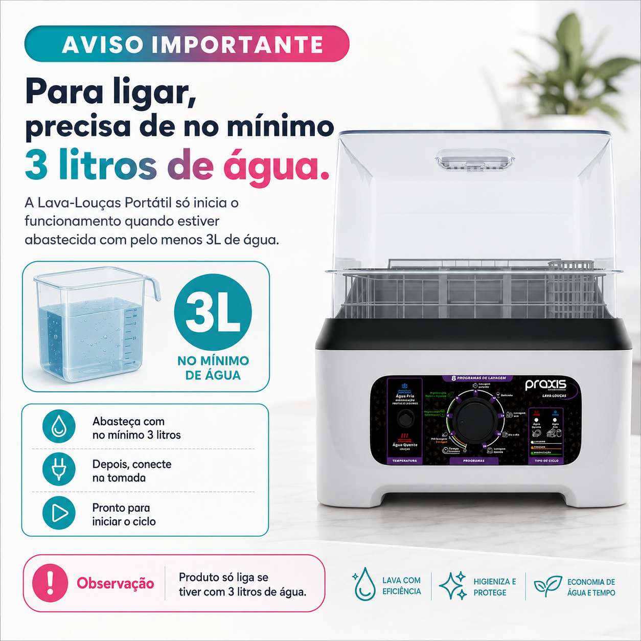 Lava-Louças Portátil — Lava Pratos, Copos e Talheres com 8 Programas de Lavagem + Brinde