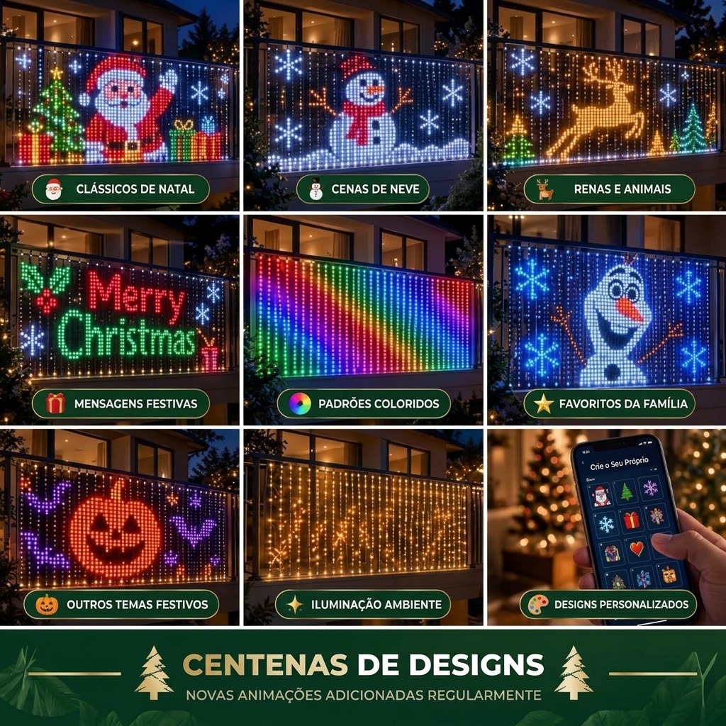 Cortina de LED Inteligente Festilume para Sacada – Animações de Natal pelo Celular
