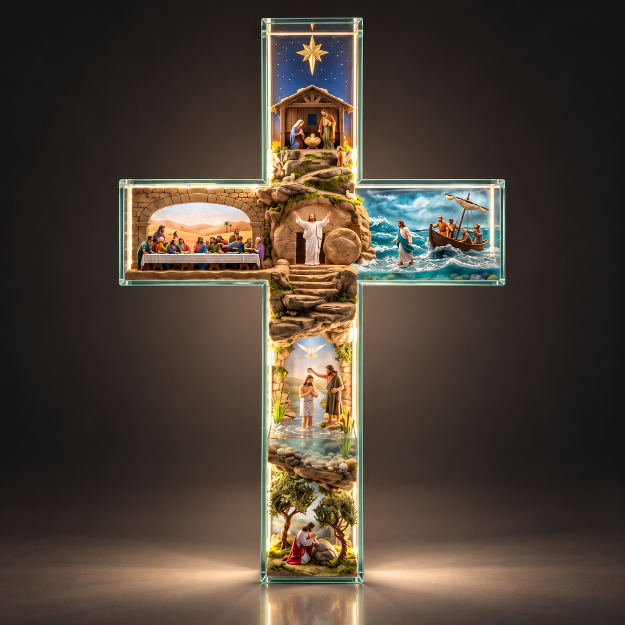 Obra-Prima em Formato de Cruz Iluminada — As Passagens de Jesus Cristo 60x45