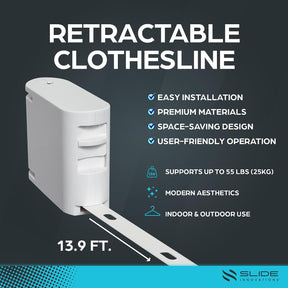 Retractable Clothesline Indoor Outdoor Clothes Line | Heavy Duty Clothes Drying Laundry Line | Wall Mounted Clothes Drying Rack Clothing | Retracting 34 Windproof Hanging Holes Laundry Drying