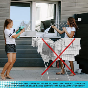 Retractable Clothesline Indoor Outdoor Clothes Line | Heavy Duty Clothes Drying Laundry Line | Wall Mounted Clothes Drying Rack Clothing | Retracting 34 Windproof Hanging Holes Laundry Drying