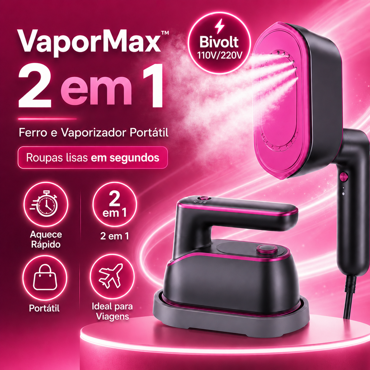VaporPro 2 em 1 - Ferro e Vaporizador portátil Bivolt