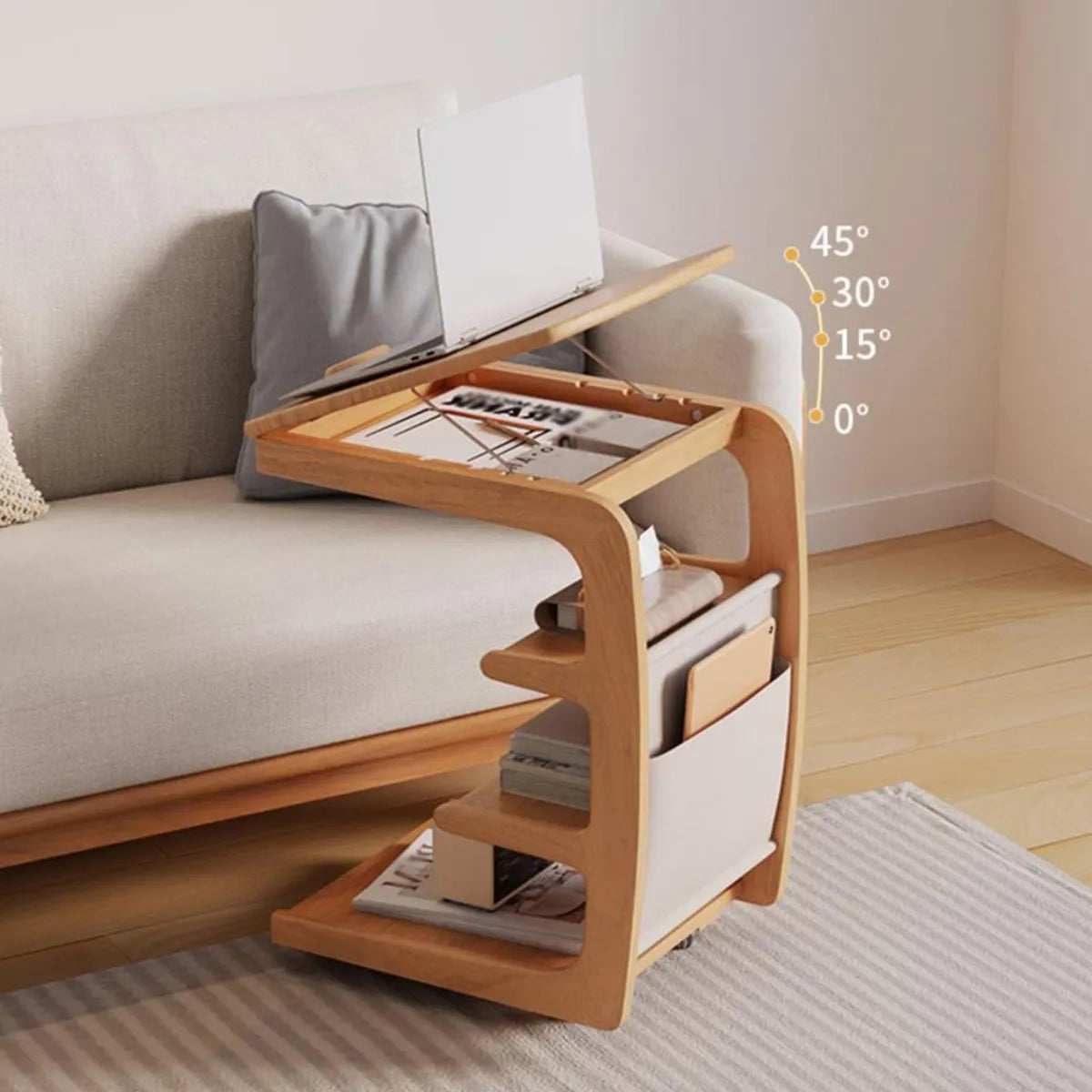 Mesa Lateral em Formato de C para sofá com Rodízios