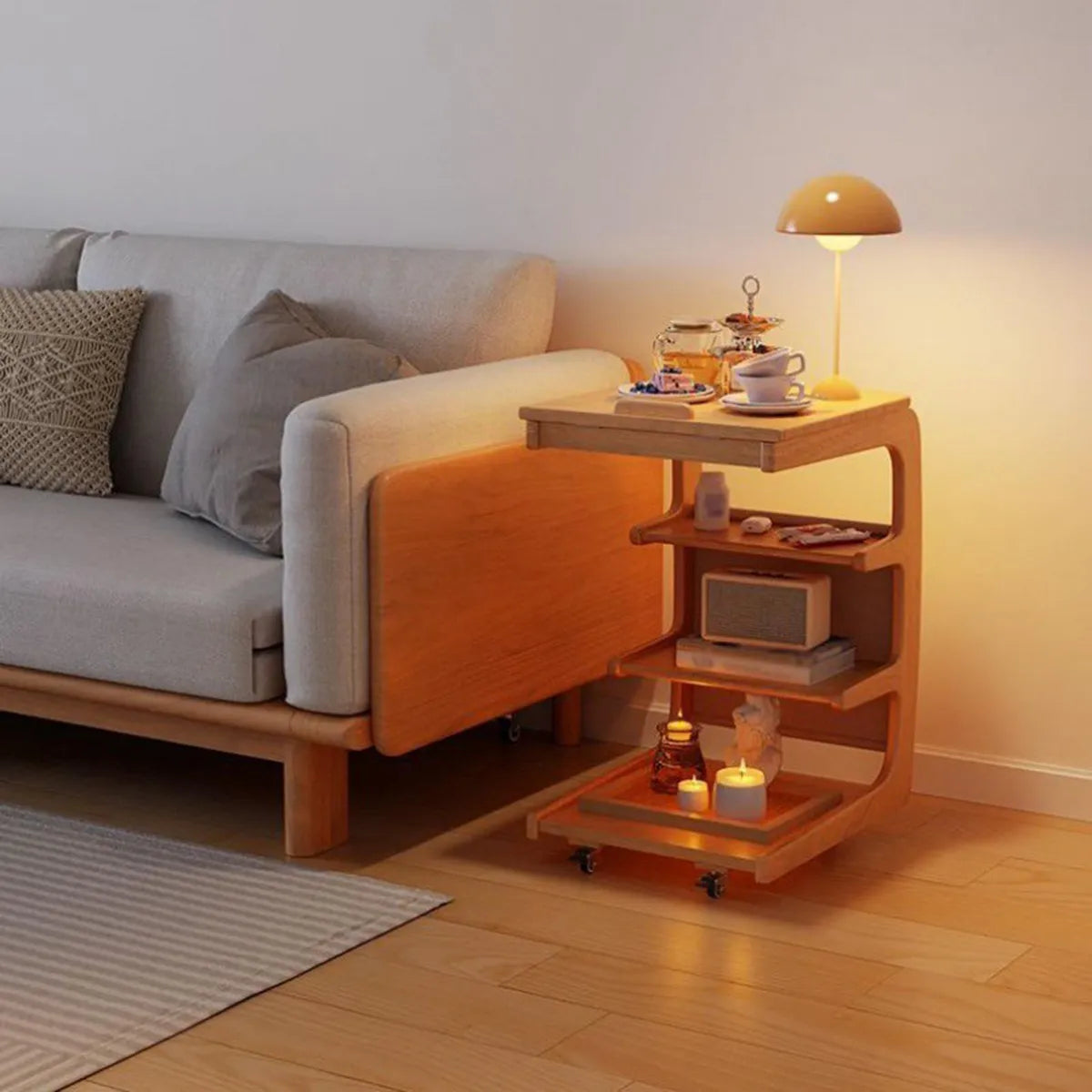Mesa Lateral em Formato de C para sofá com Rodízios