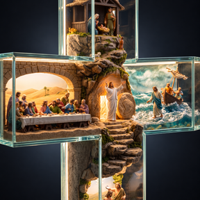 Obra-Prima em Formato de Cruz Iluminada — As Passagens de Jesus Cristo 60x45