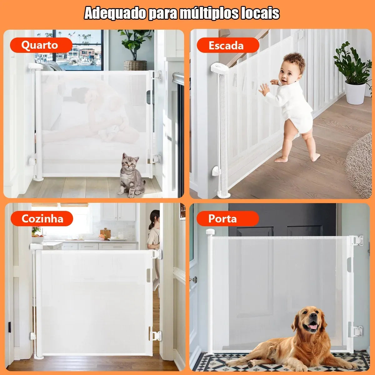 Portão Retrátil - 140cm [Tela Segurança Bebê Pet Cercadinho]