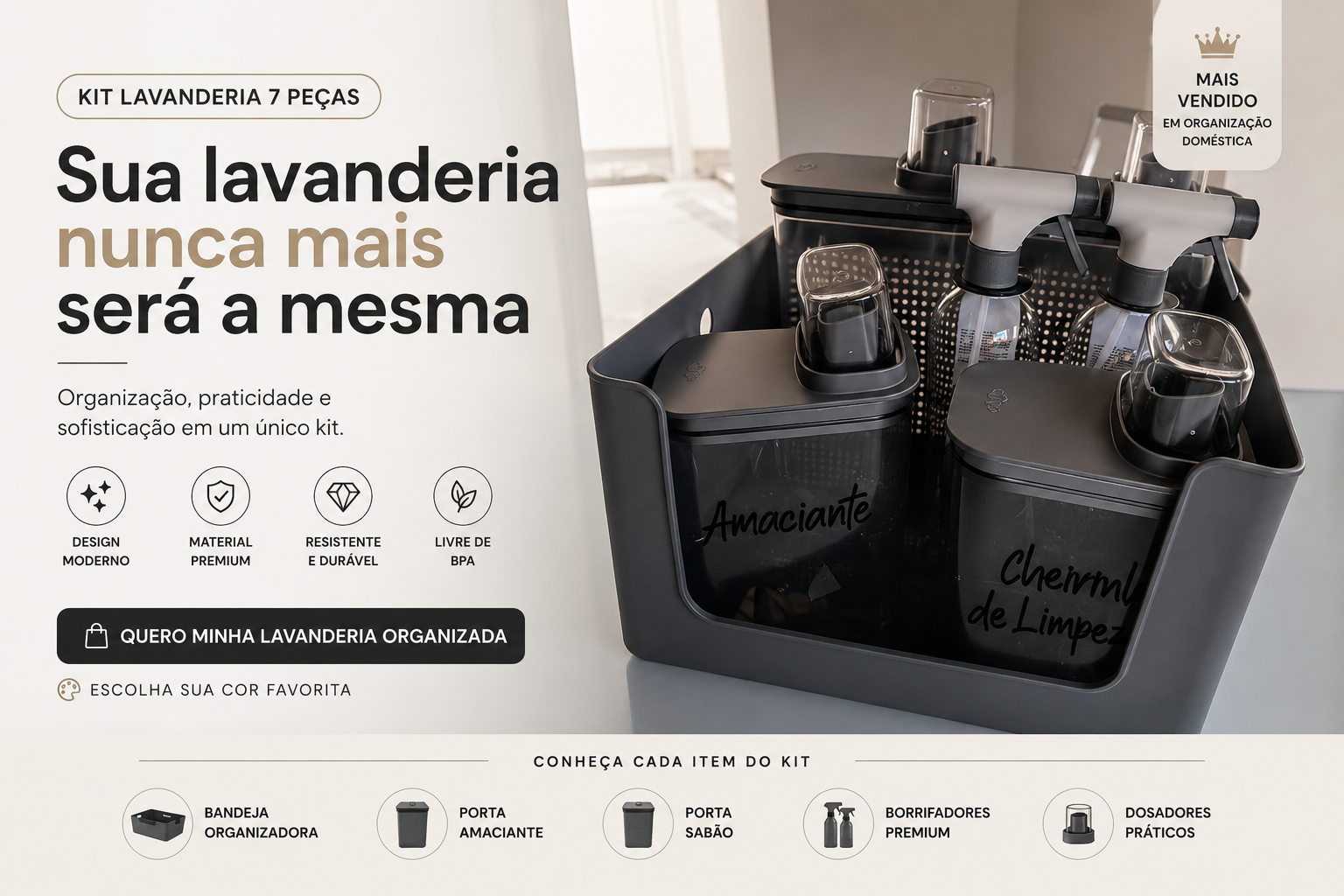 Flow Home™ – Kit Lavanderia Premium [7 Peças + Cesto]