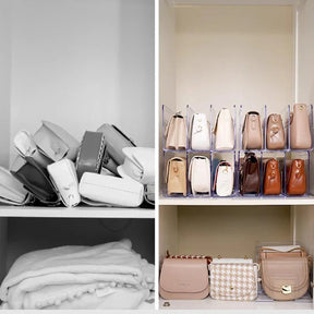 Organizador de Bolsas em Acrílico Com Divisórias p/ 4 Bolsas